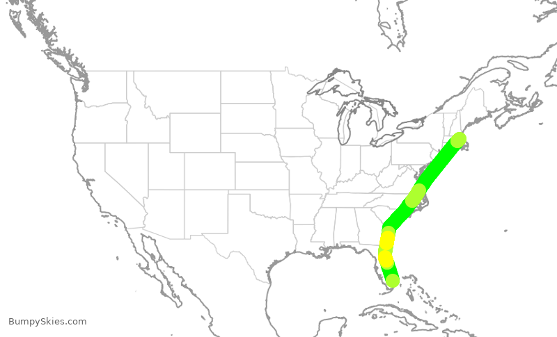 Turbulence forecast map for DAL1953, FLL to BOS