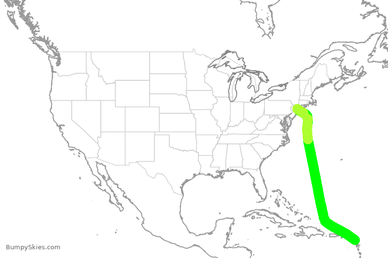 Turbulence forecast map for DAL1954, JFK to APA