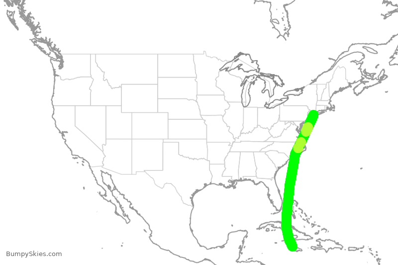 Turbulence forecast map for DAL1955, JFK to KJS