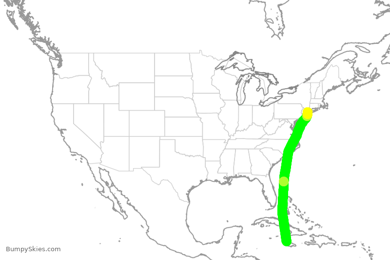 Turbulence forecast map for DAL1957, MBJ to JFK