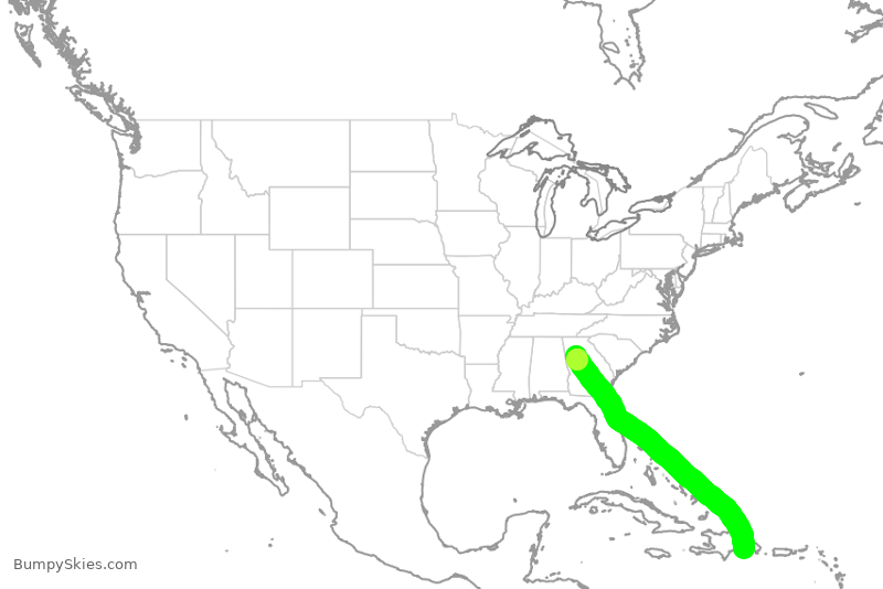 Turbulence forecast map for DAL1958, ATL to SDQ