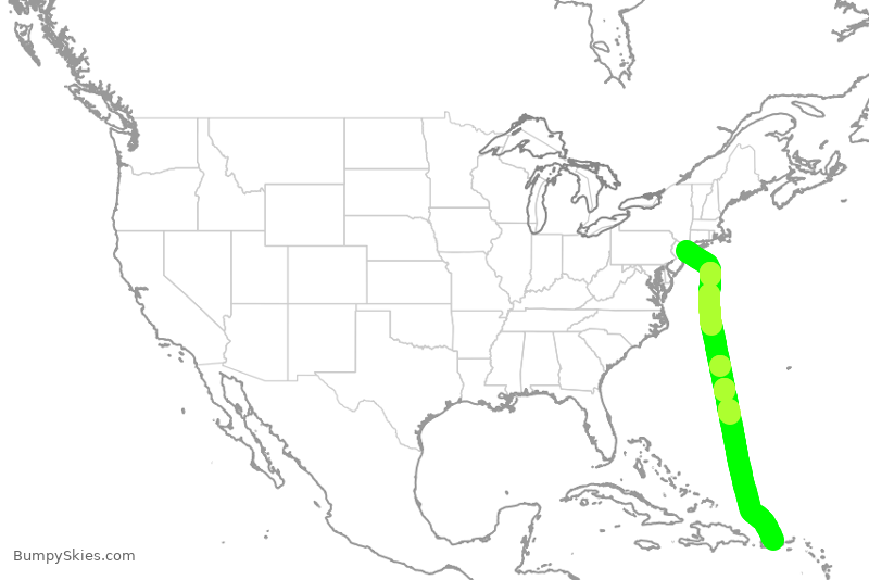 Turbulence forecast map for DAL1961, JFK to JSJ