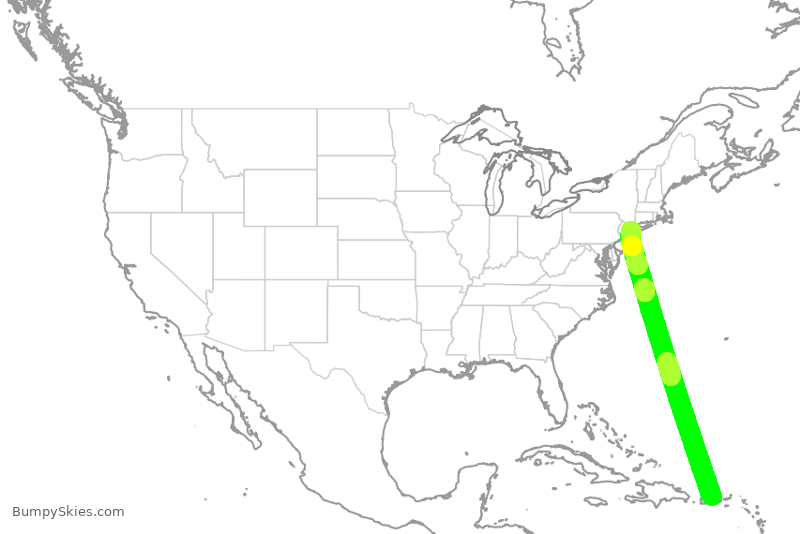 Turbulence forecast map for DAL1961, JSJ to JFK