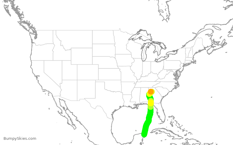 Turbulence forecast map for DAL1963, MUN to ATL