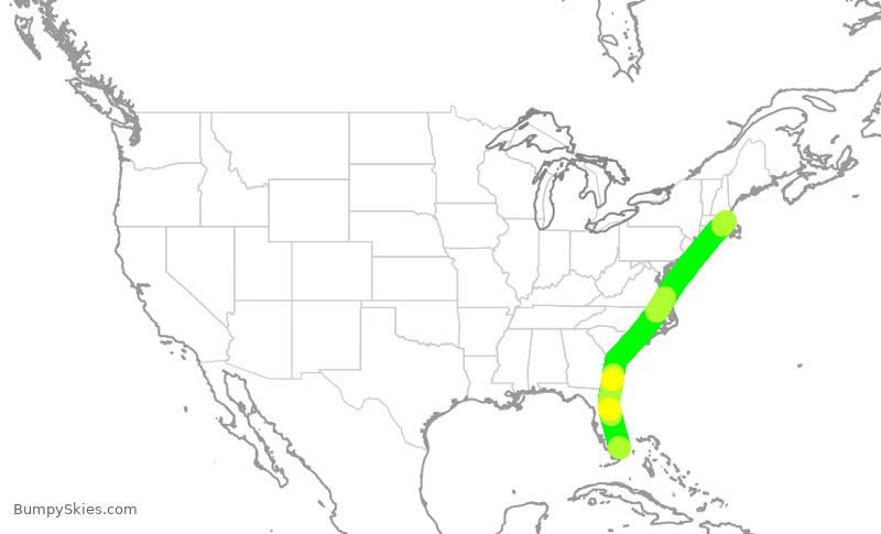 Turbulence forecast map for DAL1965, MIA to BOS
