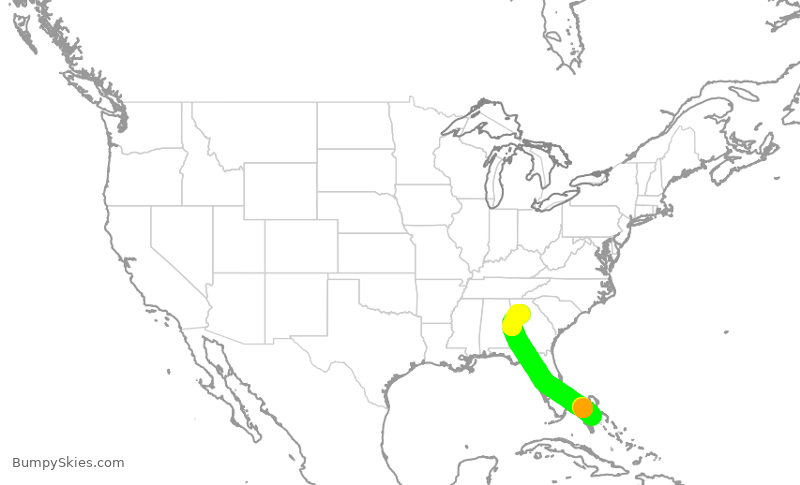 Turbulence forecast map for DAL1965, YNN to ATL