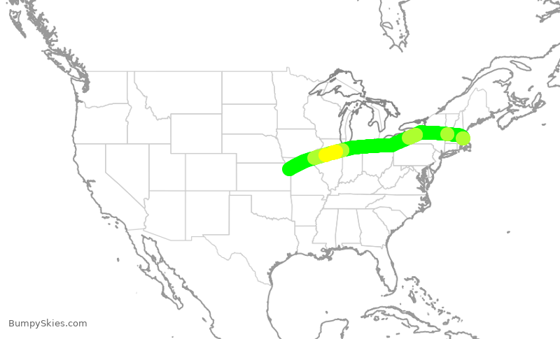 Turbulence forecast map for DAL1966, BOS to MCI