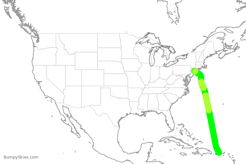 Turbulence forecast map for DAL1966, JFK to JSJ