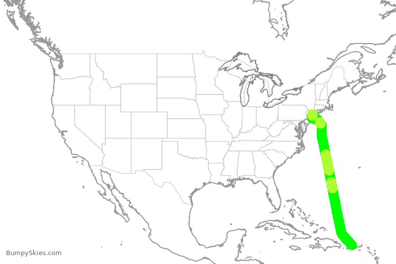 Turbulence forecast map for DAL1966, JSJ to JFK