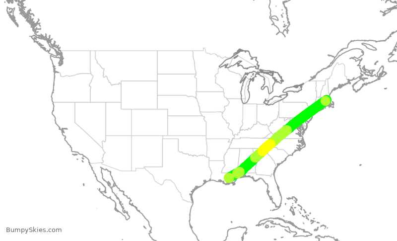 Turbulence forecast map for DAL1967, MSY to BOS