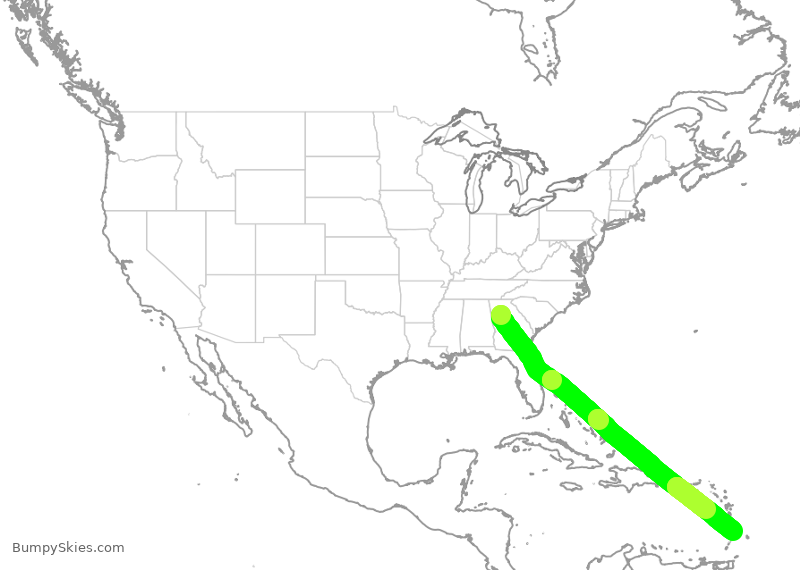 Turbulence forecast map for DAL1970, ATL to UVF
