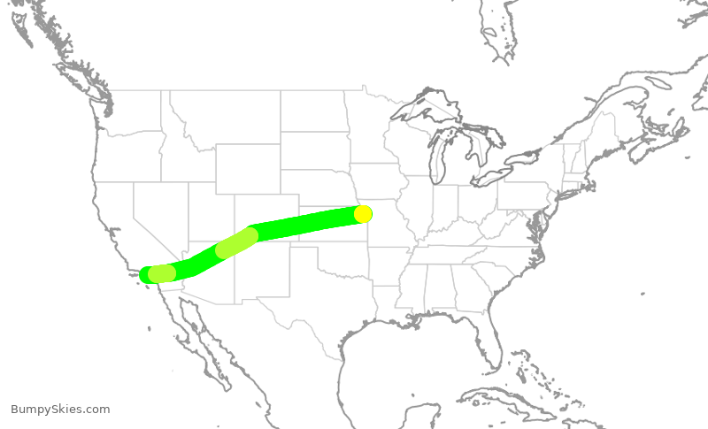 Turbulence forecast map for DAL1972, MCI to LAX