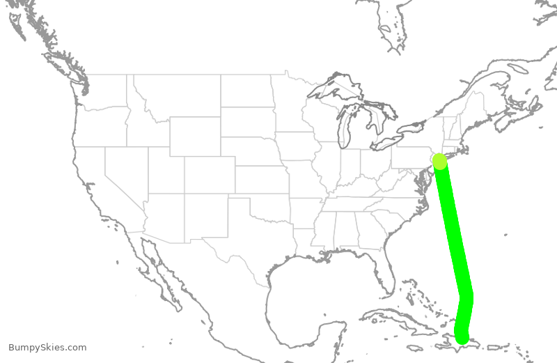 Turbulence forecast map for DAL1975, JFK to STI
