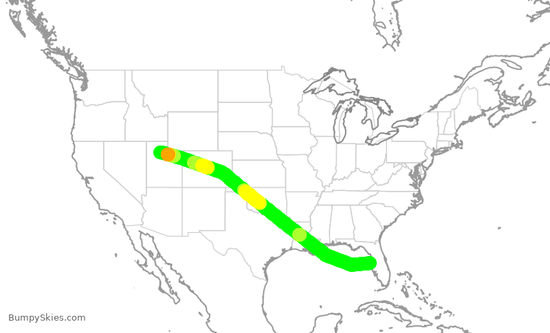 Turbulence forecast map for DAL1977, TPA to SLC