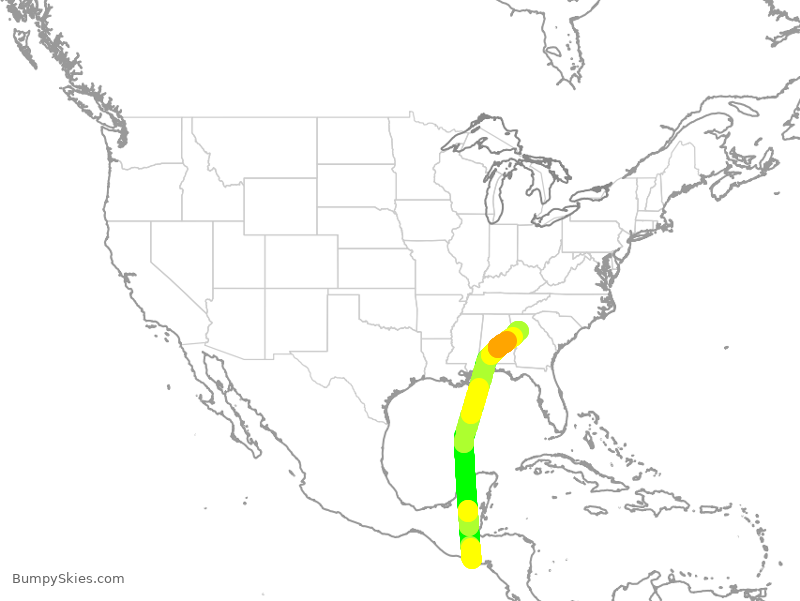 Turbulence forecast map for DAL1978, SLP to ATL