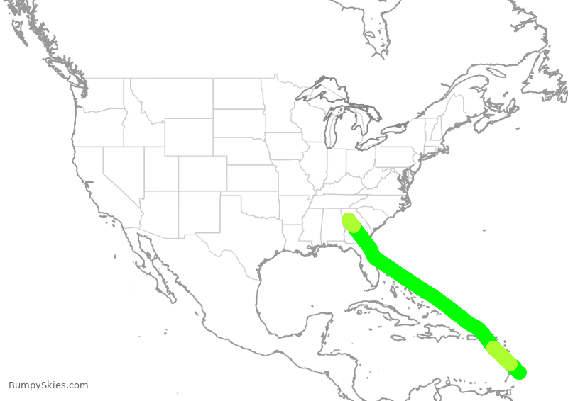 Turbulence forecast map for DAL1985, ATL to BGI