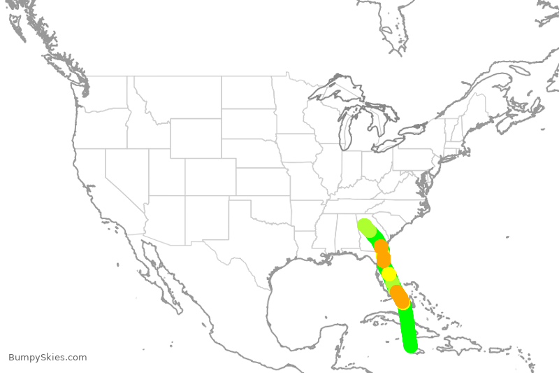 Turbulence forecast map for DAL1987, MBJ to ATL