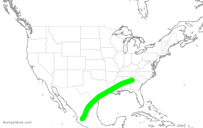 Turbulence forecast map for DAL1992, ATL to GDL