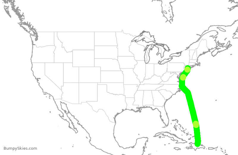 Turbulence forecast map for DAL1993, STI to JFK
