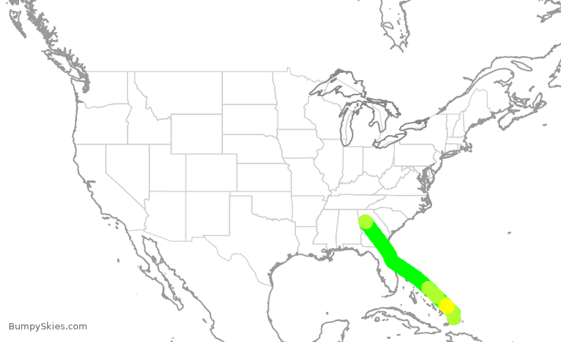 Turbulence forecast map for DAL1996, ATL to PLS