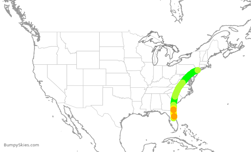 Turbulence forecast map for DAL1996, JFK to MCO