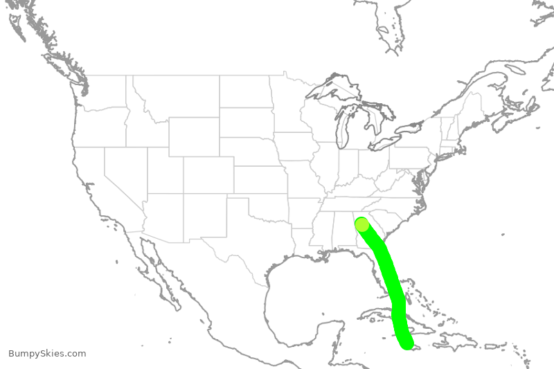 Turbulence forecast map for DAL1997, ATL to MBJ