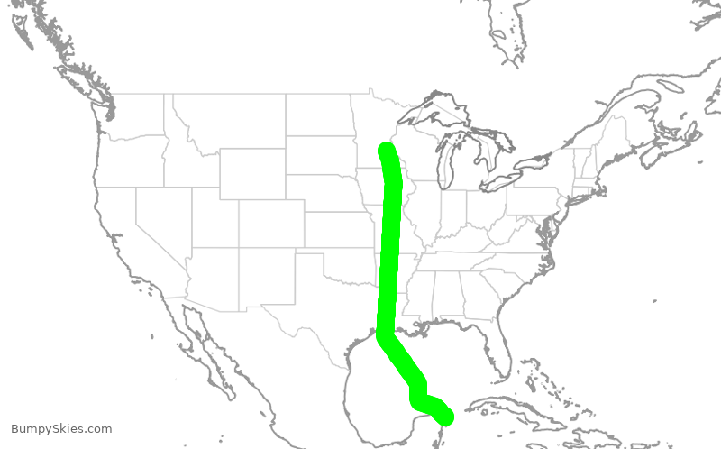 Turbulence forecast map for DAL199, MSP to MUN