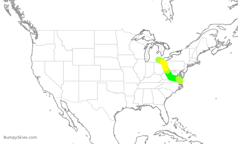 Turbulence forecast map for DAL2003, DTW to ORF