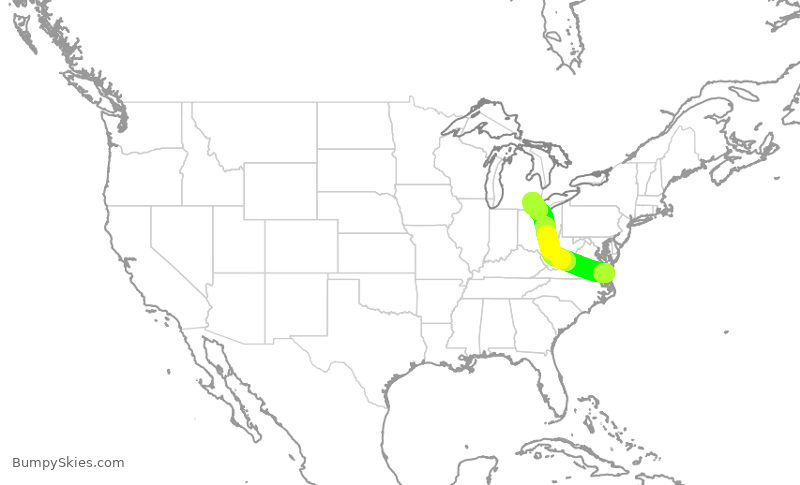 Turbulence forecast map for DAL2003, ORF to DTW