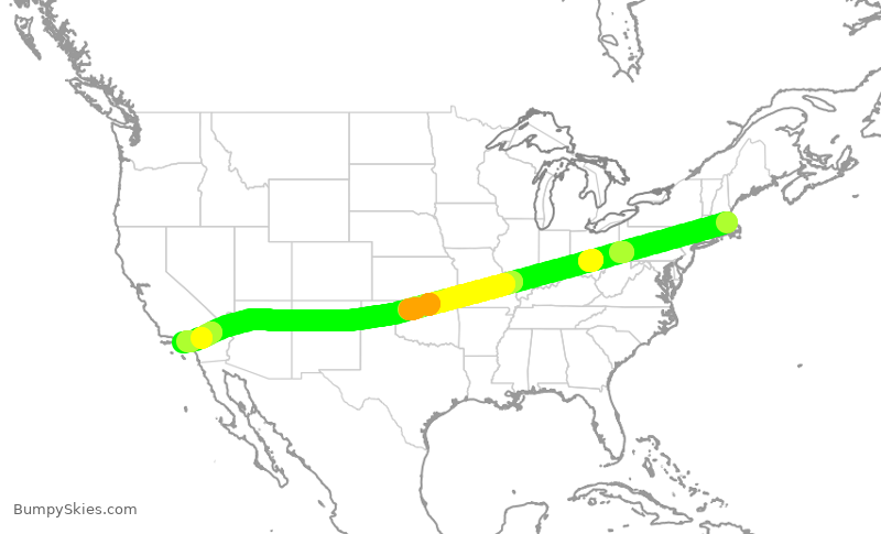 Turbulence forecast map for DAL2004, BOS to LAX