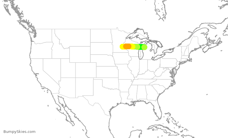 Turbulence forecast map for DAL2005, TVC to MSP