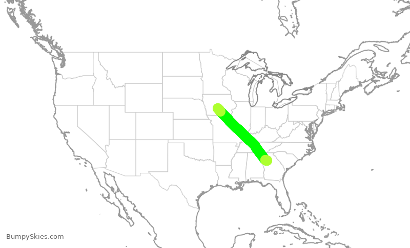 Turbulence forecast map for DAL2006, DSM to ATL