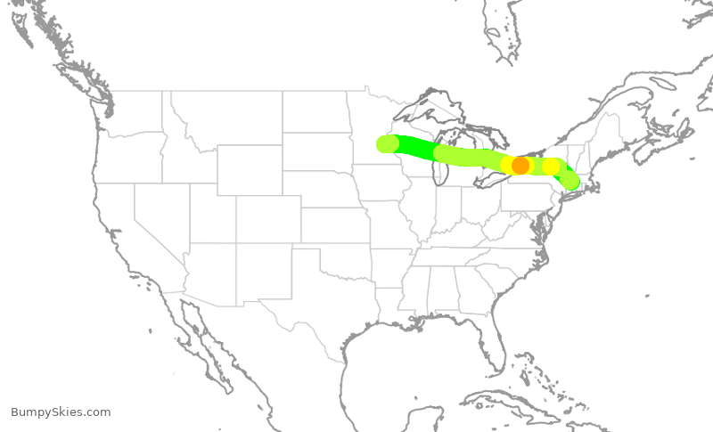 Turbulence forecast map for DAL2007, BDL to MSP