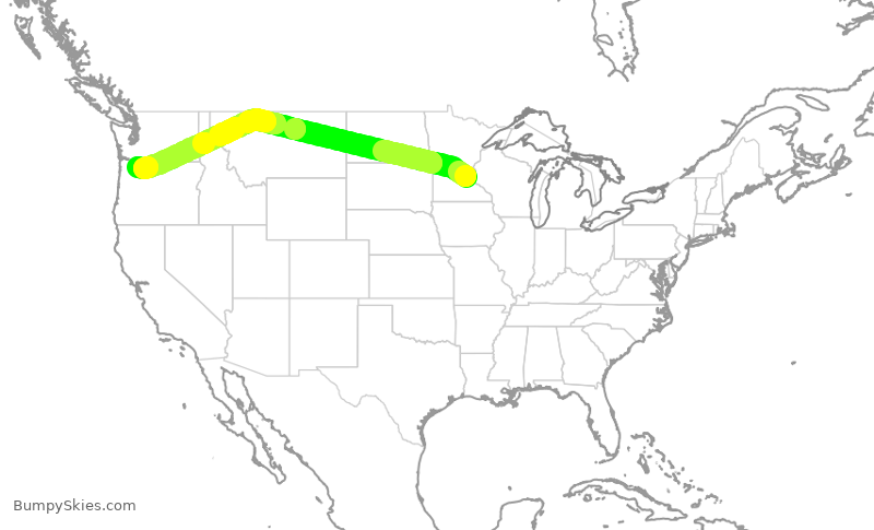 Turbulence forecast map for DAL2008, MSP to PDX