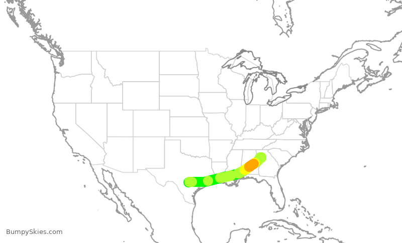 Turbulence forecast map for DAL2009, SAT to ATL