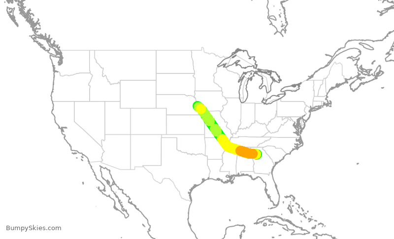 Turbulence forecast map for DAL2010, ATL to OMA