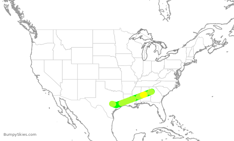 Turbulence forecast map for DAL2011, ATL to AUS