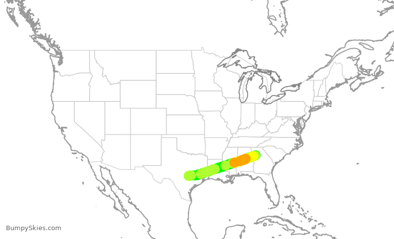 Turbulence forecast map for DAL2011, AUS to ATL