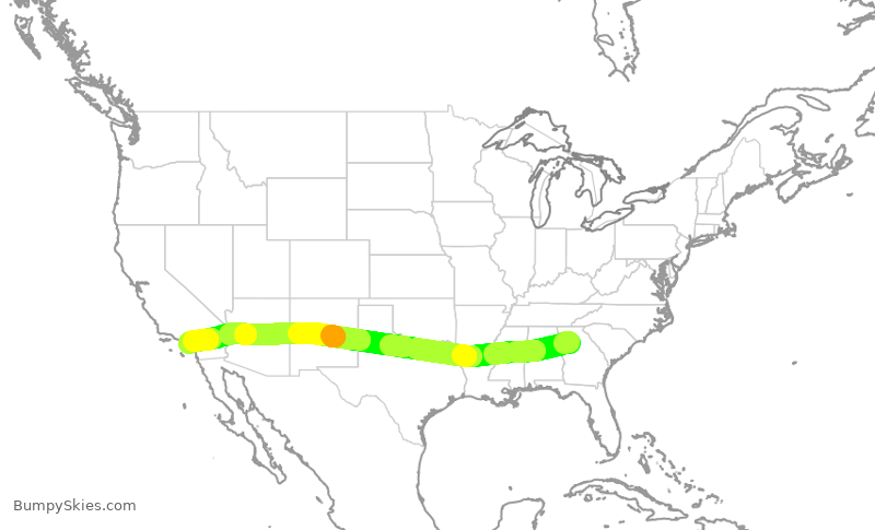 Turbulence forecast map for DAL2012, ATL to SNA