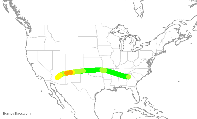 Turbulence forecast map for DAL2013, ATL to PHX
