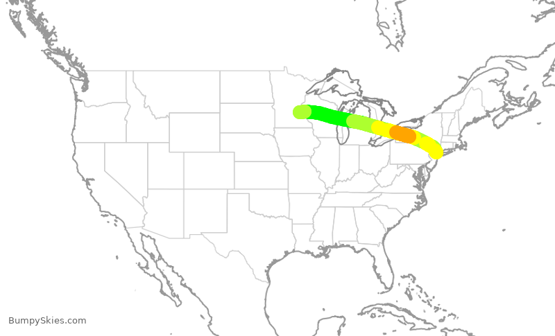 Turbulence forecast map for DAL2015, LGA to MSP