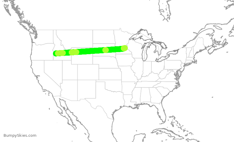 Turbulence forecast map for DAL2017, BOI to MSP