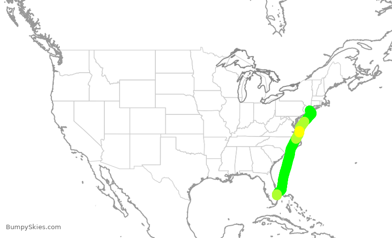 Turbulence forecast map for DAL2018, JFK to PBI