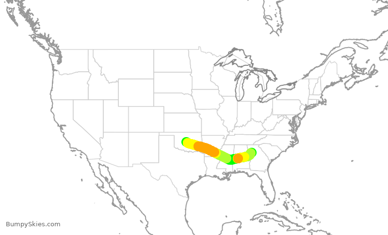 Turbulence forecast map for DAL2020, OKC to ATL