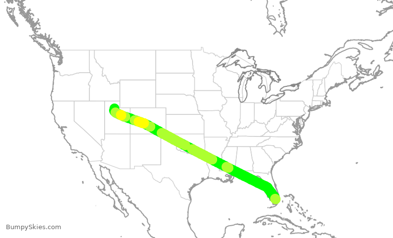 Turbulence forecast map for DAL2021, MIA to SLC