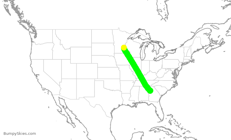 Turbulence forecast map for DAL2021, MSP to ATL