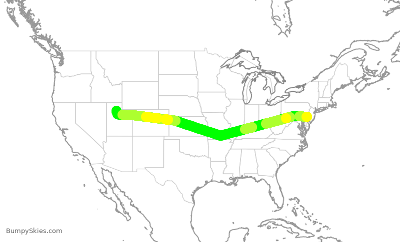 Turbulence forecast map for DAL2022, PHL to SLC
