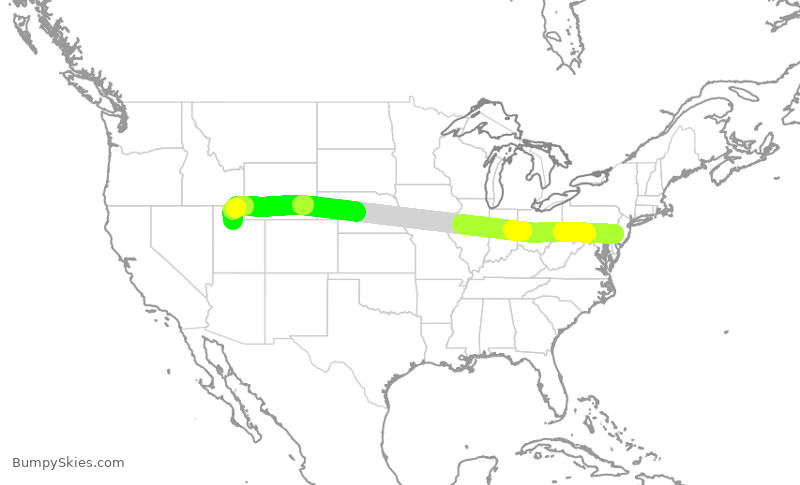 Turbulence forecast map for DAL2023, PHL to SLC