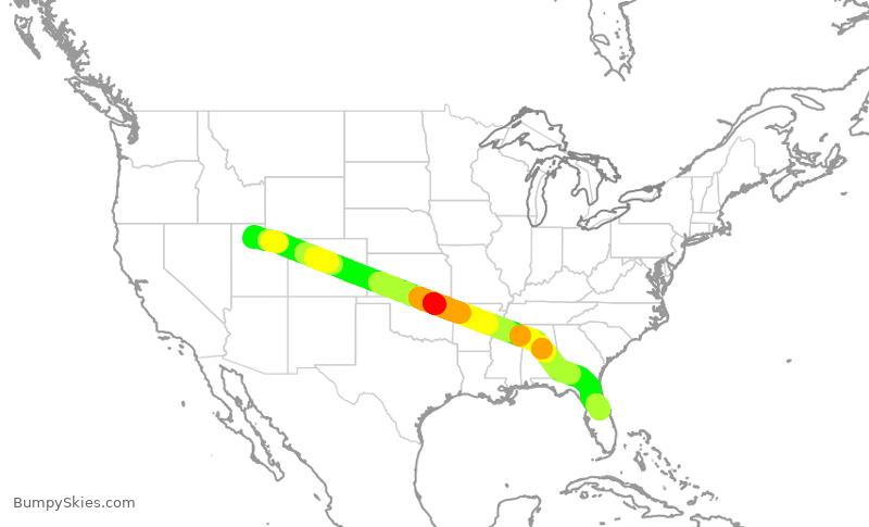 Turbulence forecast map for DAL2024, SLC to MCO