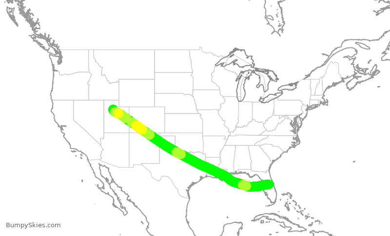 Turbulence forecast map for DAL2025, MCO to SLC